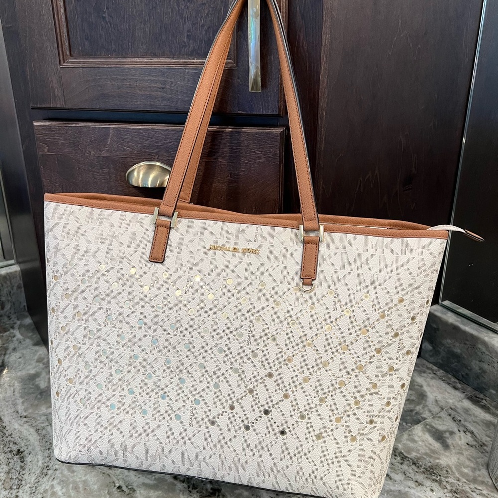 Michael Kors White Leather Tote Bag